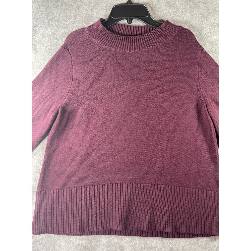 Ann Taylor Factory Burgundy Mock Neck Knit Sweater Side Slit Plum Womens Small